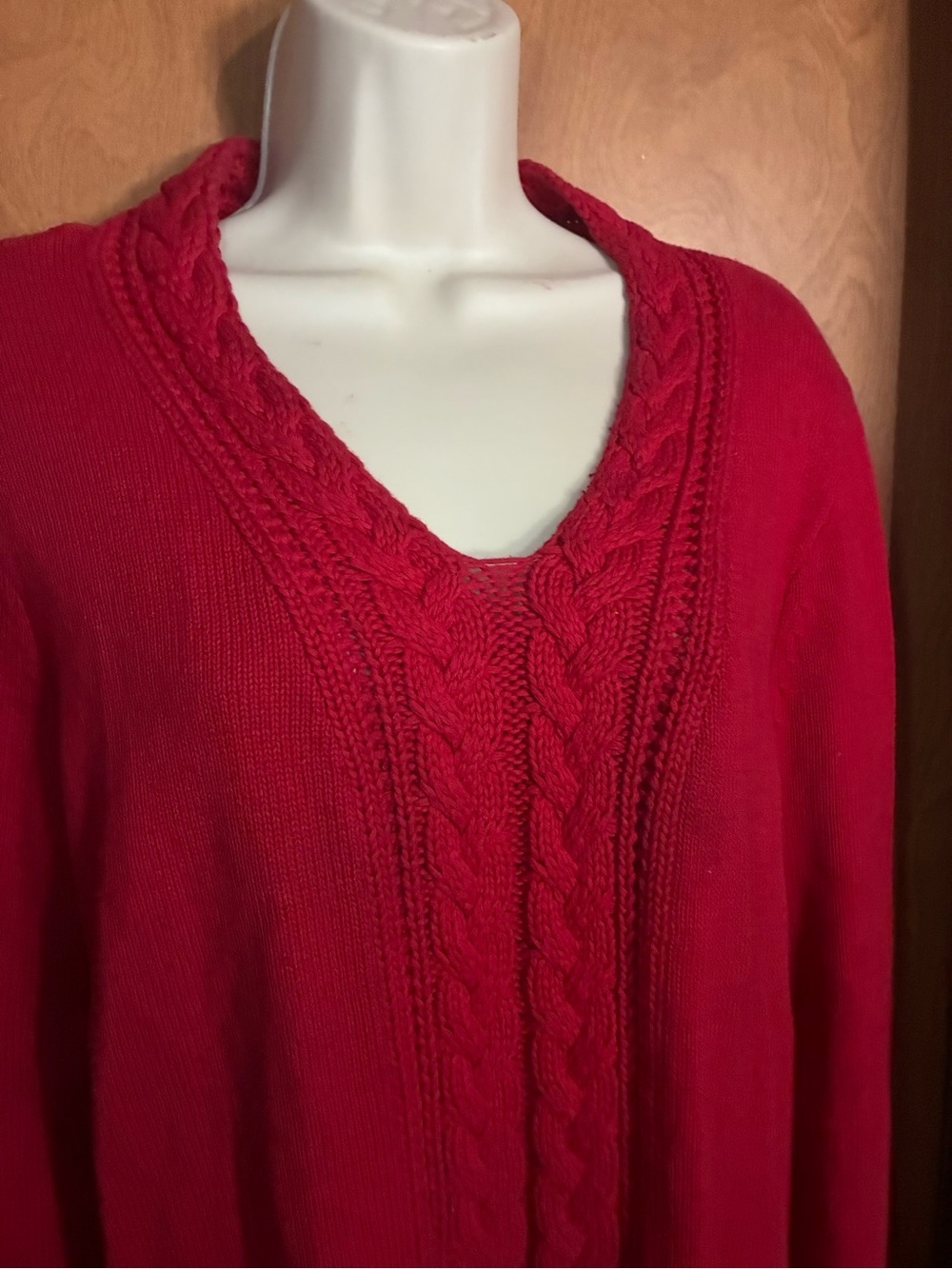 Liz Claiborne Red Cable-Knit V-Neck Sweater